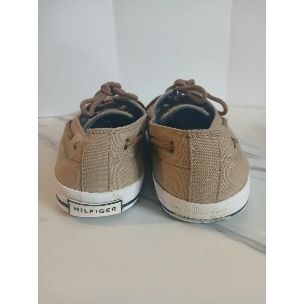 Tommy Hilfiger Men’s Size 9.5 Canvas Boat Shoes Tan Lace Up Casual Deck